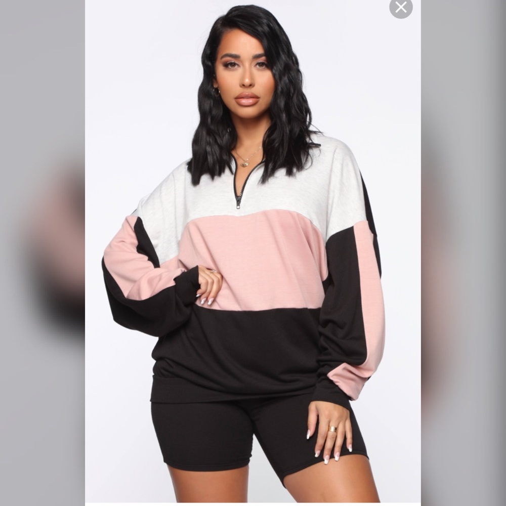 Fashion Nova quarter zip sweater biker short set